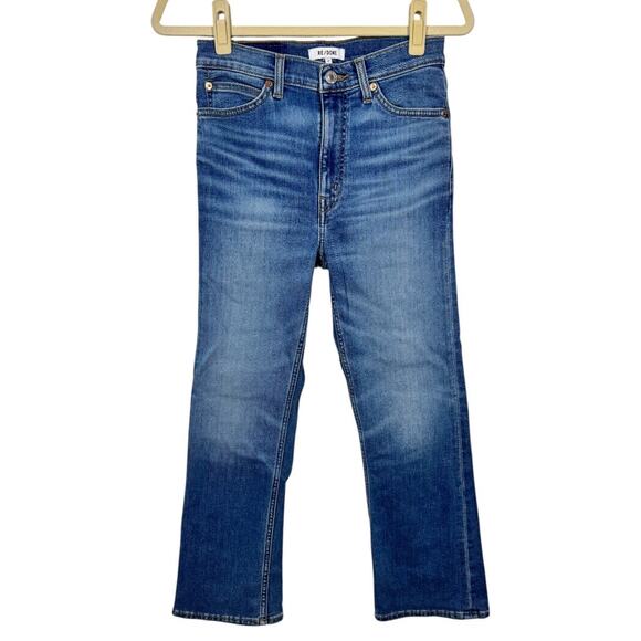 Redone 70s Crop Boot Jeans 27 West Coast Fade Wash Stretch Casual High Waist - Picture 3 of 9